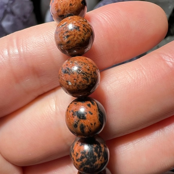 8MM Red Obsidian Beaded Bracelet 6.5" Natural Reiki Crystal Quartz - Picture 5 of 8